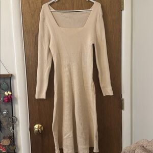 SHEIN Cream Ribbed Knit Midi Dress